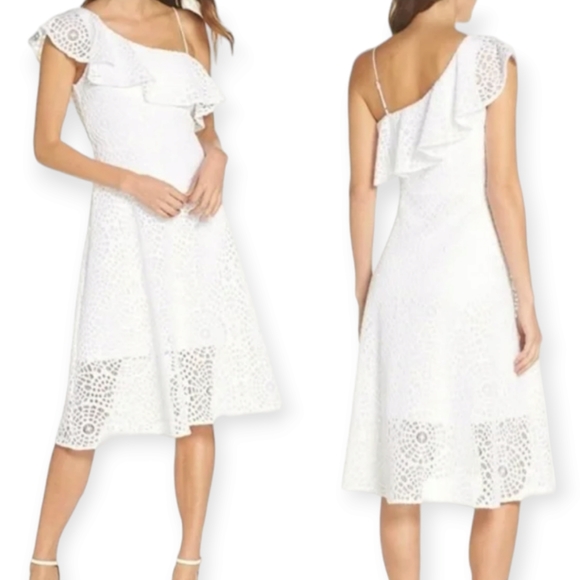 Lilly Pulitzer Dresses & Skirts - Lilly Pulitzer white 1 shoulder Calisto ruffle crochet dress Womens 16